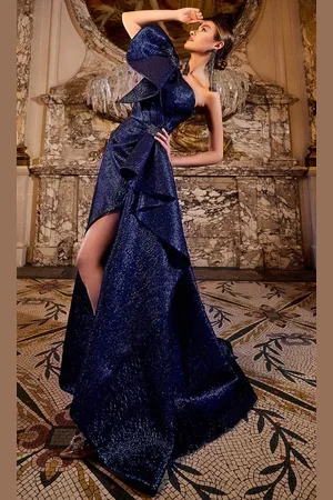 Terani Couture 241E2515 - Ruffled Bodice Asymmetric Evening Gown