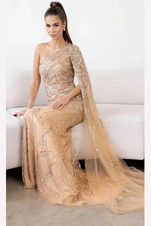 Terani Couture 241GL2634 - Asymmetrical Tulle Sequin Evening Dress