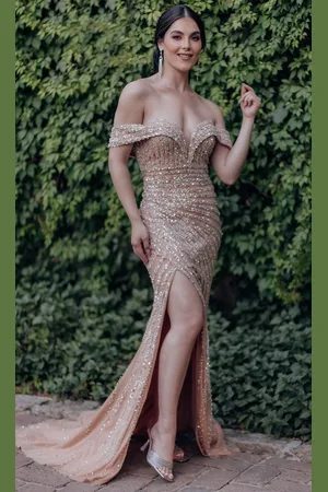 Terani Couture 232GL1491 - Plunging Off Shoulder Evening Gown