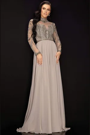 Terani Couture 2011M2126 Embellished Long Sleeve High A-line Dress
