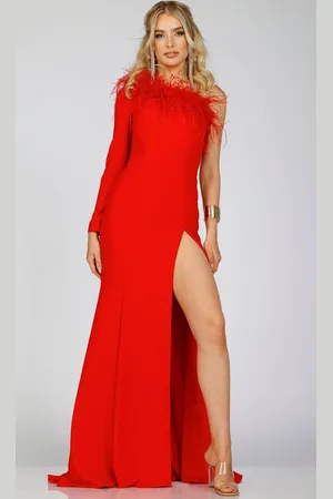 Terani Couture 231P0066 - Feathered One Shoulder Prom Dress