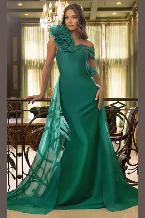Terani Couture 242M3342 - Ruffled Shoulder Overskirt Evening Gown
