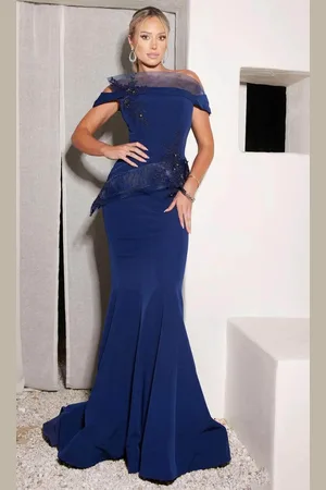 Terani Couture 241M2728 - Off Shoulder Applique Ornate Evening Dress