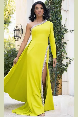 Terani Couture 242E3133 - Beaded Trim One Shoulder Evening Gown