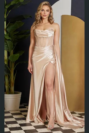 Nox Anabel E1237 - Cowl Sheer Corset Evening Gown
