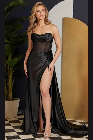 Nox Anabel E1237 - Cowl Sheer Corset Evening Gown