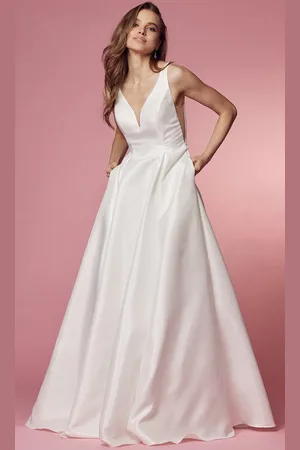 Nox Anabel Bridal E156W - Deep V-Neck Bridal Dress