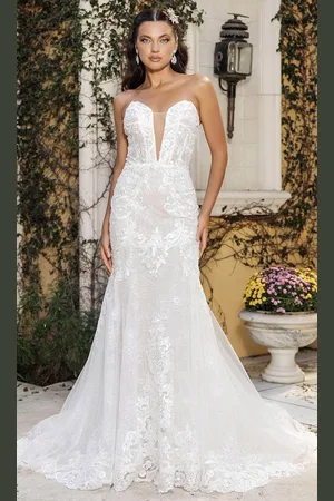 May Queen RQ8145 - Strapless Lace Applique Bridal Gown