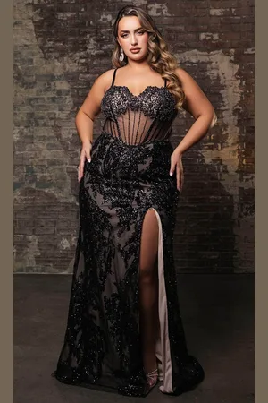 May Queen RQ8160 - Sleeveless Sheer Corset Prom Gown