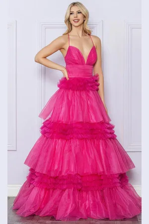 Nox Anabel R1316 - Strappy Back Ruffled Prom Dress