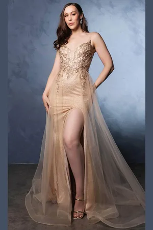 May Queen MQ2125 - Bead Plunging V-Neck Evening Dress