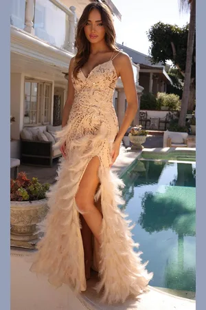 Nox Anabel C1413 - Feathered Sheath Prom Dress