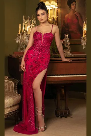May Queen MQ2118 - Fitted Sequin Evening Dress