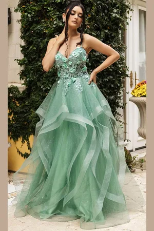 May Queen RQ8158 - 3D Floral Applique Layered Prom Gown