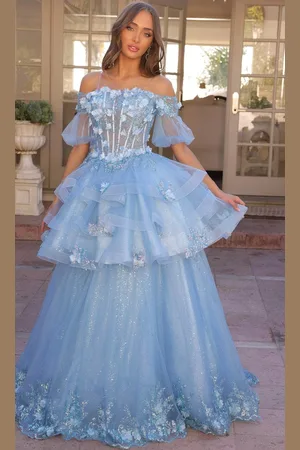 Nox Anabel H1360 - Illusion Puff Sleeve A-Line Evening Dress
