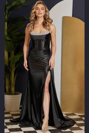 Nox Anabel E1242 - Beaded Bust Cowl Evening Gown