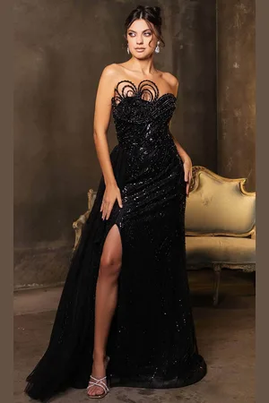 May Queen RQ8178 - Off-Shoulder Beaded Prom Gown