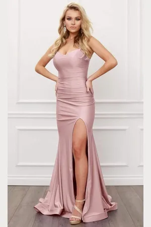 Nox Anabel T481 Spaghetti Strap Scoop Neck High Slit Chiffon Gown