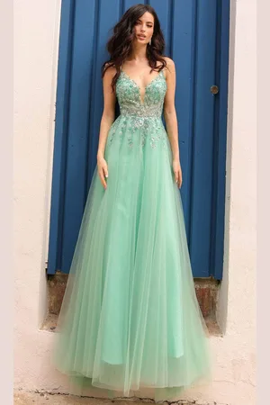 Nox Anabel Q1391 - Illusion Embroidered A-Line Prom Dress