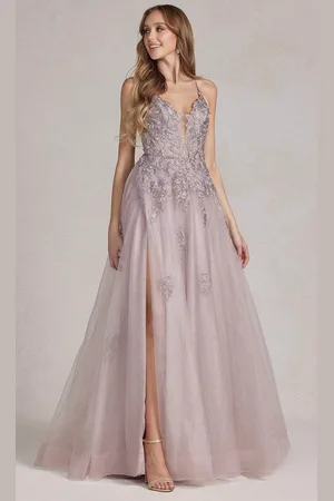 Nox Anabel G1149 - Embroidered Plunging V-Neck Prom Gown