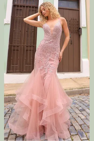 Nox Anabel G1368 - Floral Appliqued Sleeveless Prom Dress