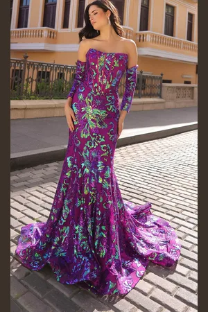 Nox Anabel R1268 - Floral Sequin Mermaid Evening Dress
