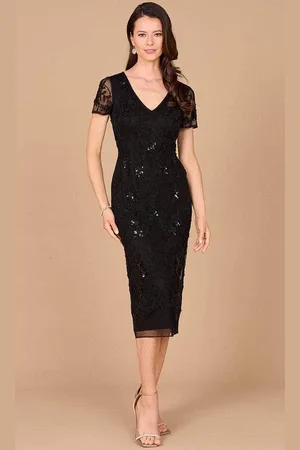 Lara Dresses 28995 - Beaded V-Neck Knee Length Evening Dress