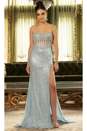 May Queen RQ8155 - Elegant Rhinestone Strapless Prom Gown