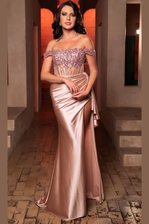 May Queen RQ8173 - High Slit Sequin Evening Dress