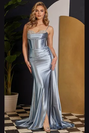 Nox Anabel E1242 - Beaded Bust Cowl Evening Gown