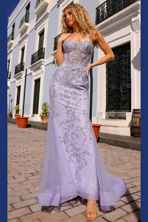 Nox Anabel G1258 - Foliage Embroidery Mermaid Evening Dress