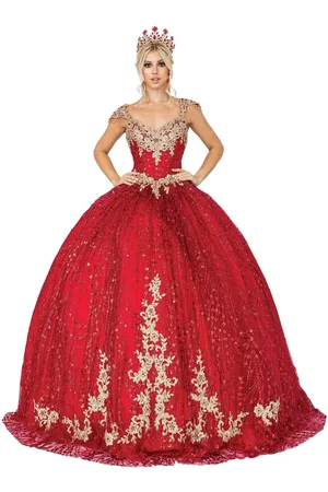 Dancing Queen 1397 Sweetheart Bodice Gold Accented Ballgown