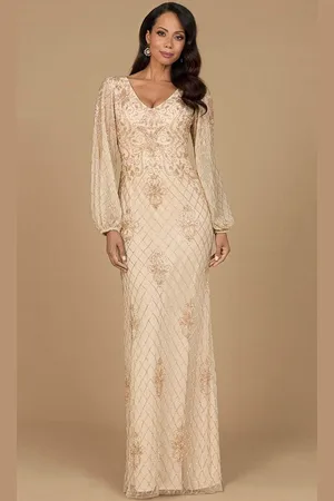 Lara Dresses 28955 - Beaded Lattice Deep V-Neck Formal Dress