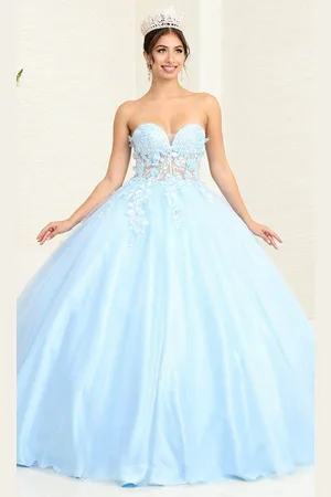 May Queen LK243 - Glitter Floral Applique Ballgown