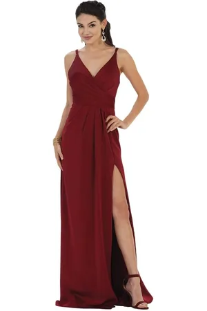 May Queen MQ1469 Sleeveless Pleated High Front Slit A-Line Dress