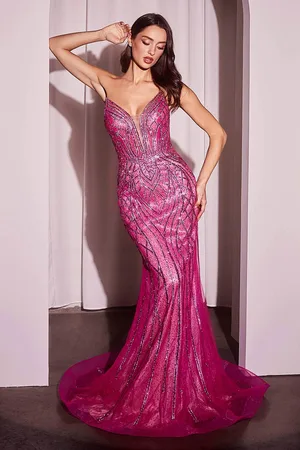 Ladivine CC6018 - Rhinestone Embellished Strapless Prom Gown