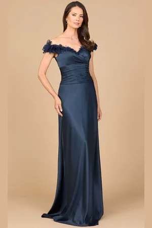 Lara Dresses 28917 - Floral Accented Off Shoulder Formal Dress