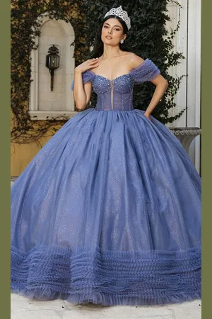 May Queen LK266 - Ruffle Off-Shoulder Ballgown
