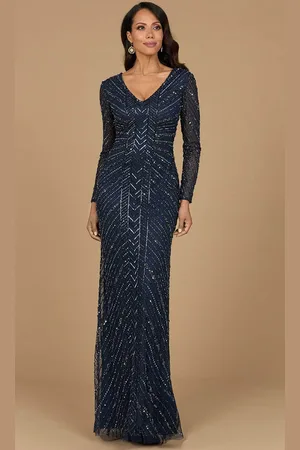 Lara Dresses 28951 - Long Sleeve V-Neckline Beaded Prom Gown