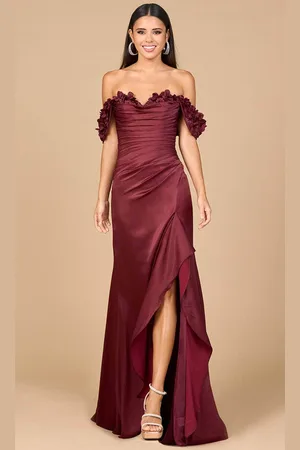 Lara Dresses 28916 - Ruched Ornate Draped Sleeve Evening Dress
