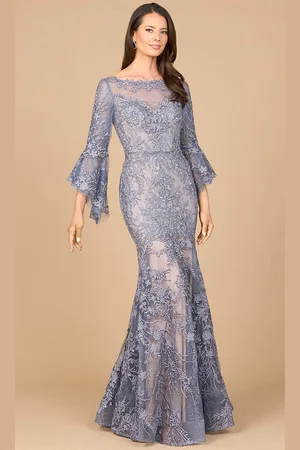 Lara Dresses 28906 - Illusion Bell Sleeve Embroidered Formal Dress