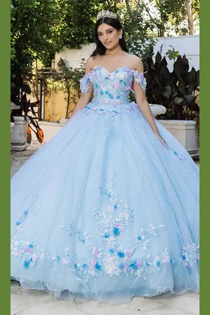 May Queen LK247 - Floral Off-Shoulder Ballgown