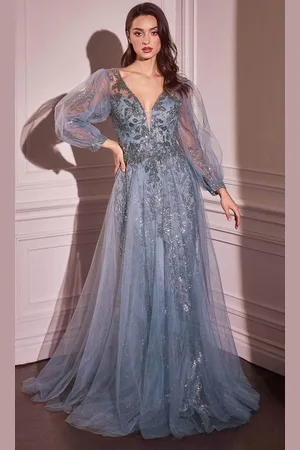 Ladivine CD0102 - Long Sleeve Applique Gown