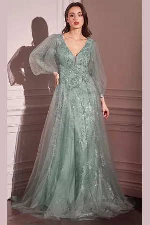 Ladivine CD0102 - Long Sleeve Applique Gown