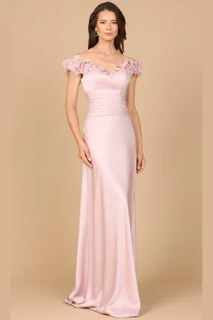 Lara Dresses 28917 - Floral Accented Off Shoulder Formal Dress