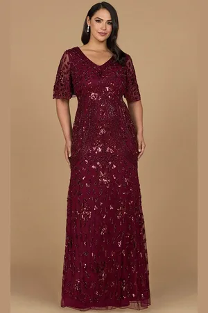 Lara Dresses 28975 - Short Sleeve Beaded Sequin Evening Dress