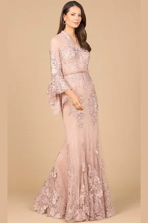 Lara Dresses 28978 - Bell Sleeve Embroided Evening Gown