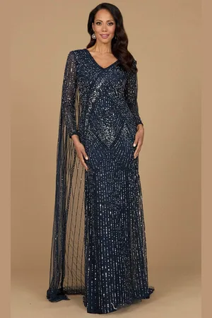 Lara Dresses 28956 - Long Sleeve Beaded Evening Dress with Cape