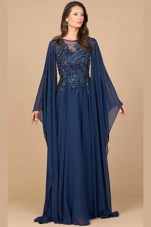 Lara Dresses 28968 - Cape Sleeve Beaded Embroidered Evening Dress