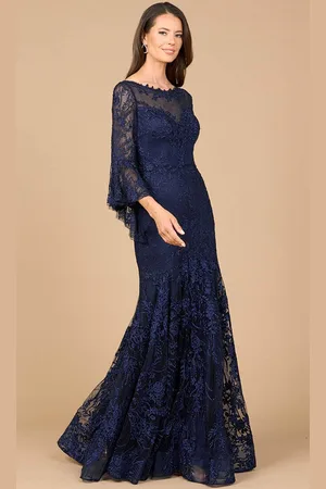 Lara Dresses 28906 - Illusion Bell Sleeve Embroidered Formal Dress